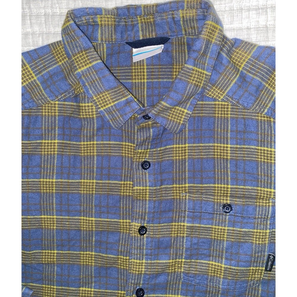 Men’s Columbia Blue/Yellow Plaid Flannel Long Sleeve Shirt XL